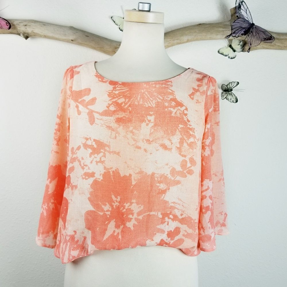 NY&CO coral and peach graphic elastic bottom top